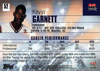 2000 Topps Team USA #52 Kevin Garnett Back