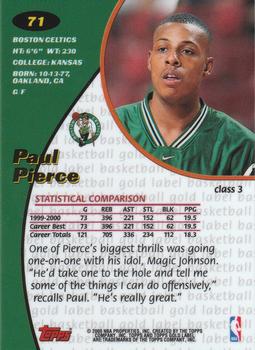 2000-01 Topps Gold Label - Class 3 #71 Paul Pierce Back
