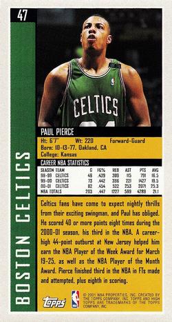 2001-02 Topps High Topps #47 Paul Pierce Back