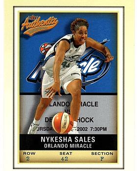 2002 Fleer Authentix WNBA #56 Nykesha Sales Front