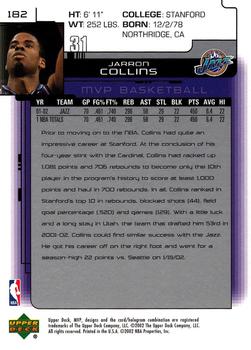 2002-03 Upper Deck MVP #182 Jarron Collins Back