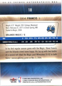 2004-05 SkyBox Autographics #18 Steve Francis Back