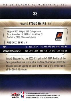 2004-05 SkyBox Autographics #33 Amare Stoudemire Back