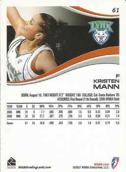 2007 Rittenhouse WNBA #61 Kristen Mann Back