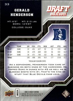 2009-10 Upper Deck Draft Edition #33 Gerald Henderson Back