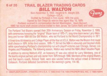 1990-91 Fleer Franz Portland Trail Blazers #6 Bill Walton Back