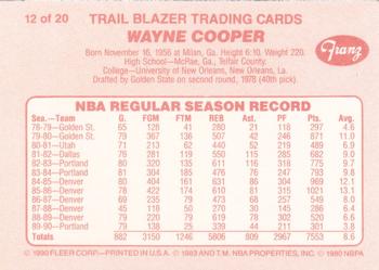 1990-91 Fleer Franz Portland Trail Blazers #12 Wayne Cooper Back
