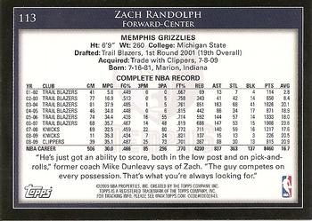 2009-10 Topps #113 Zach Randolph Back