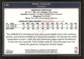 2009-10 Topps #138 Mike Conley Back
