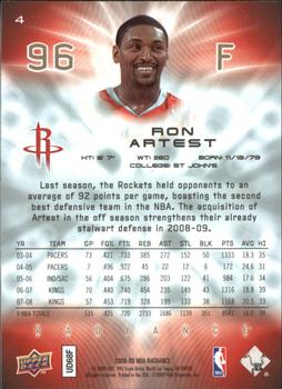2008-09 Upper Deck Radiance #4 Ron Artest Back