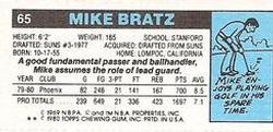 1980-81 Topps - Singles #65 Mike Bratz Back