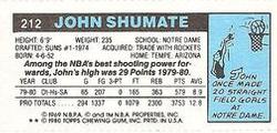1980-81 Topps - Singles #212 John Shumate Back