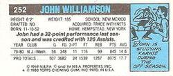 1980-81 Topps - Singles #252 John Williamson Back