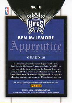 2013-14 Panini Crusade - Apprentice Signatures #10 Ben McLemore Back