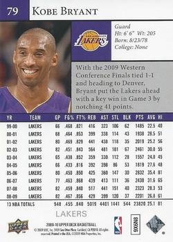 2009-10 Upper Deck #79 Kobe Bryant Back