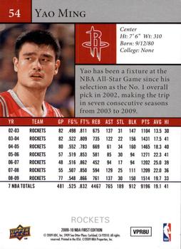 2009-10 Upper Deck First Edition #54 Yao Ming Back