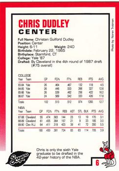 1990-91 Kayo Breyer's New Jersey Nets #6 Chris Dudley Back