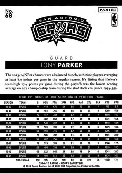 2014-15 Hoops #68 Tony Parker Back