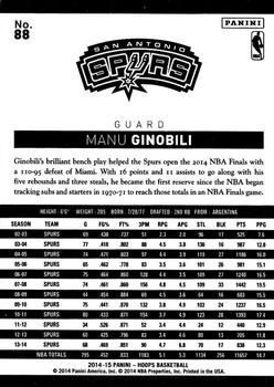 2014-15 Hoops #88 Manu Ginobili Back
