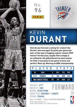 2014-15 Panini Totally Certified #96 Kevin Durant Back