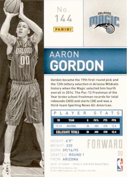2014-15 Panini Totally Certified #144 Aaron Gordon Back