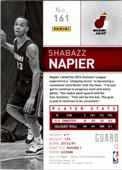 2014-15 Panini Totally Certified #161 Shabazz Napier Back