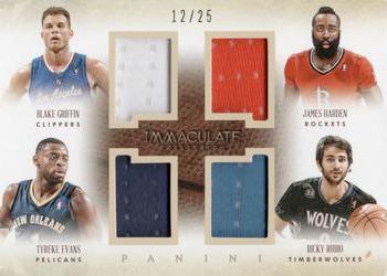 2013-14 Panini Immaculate Collection - Quad Materials #16 James Harden / Ricky Rubio / Blake Griffin / Tyreke Evans Front
