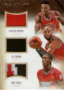 2013-14 Panini Immaculate Collection - Trios Materials Prime #47 Taj Gibson / Tony Snell / Scottie Pippen Front