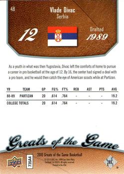 2009-10 Upper Deck Greats of the Game #48 Vlade Divac Back