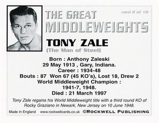 2002 Rockwell The Great Middleweights #8 Tony Zale Back