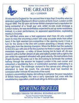 1993 Sporting Profiles - The Greatest #13 Ali v London Back