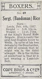 1915 Cope Bros. Boxers #69 Sergt. Bandsman Rice Back