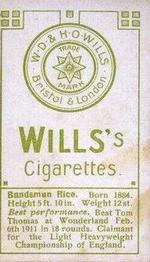 1911 Wills's Boxers (Green Stars & Circle Back) #NNO Bandsman Rice Back