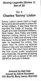 1999 Boxing Legends Series 1 #5 Sonny Liston Back