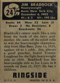 1951 Topps Ringside #24 James Braddock Back