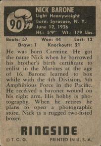 1951 Topps Ringside #90 Nick Barone Back