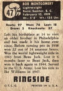 1951 Topps Ringside #47 Bob Montgomery Back