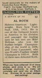 1938 Cartledge Razors Famous Prize Fighters #32 Al Roth Back