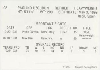 1985 Brown's #02 Paolino Uzcudun Back