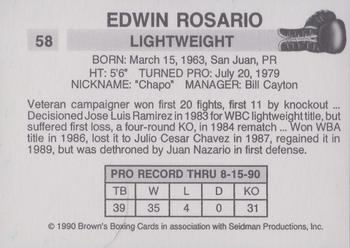 1990 Brown's #58 Edwin Rosario Back