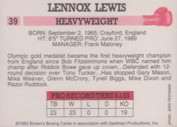 1993 Brown's #39 Lennox Lewis Back