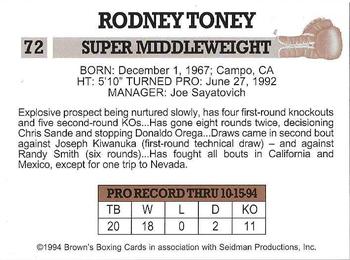 1994 Brown's #72 Rodney Toney Back