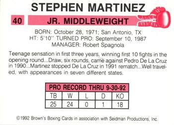 1992 Brown's #40 Stephen Martinez Back