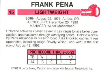 1992 Brown's #45 Frank Pena Back