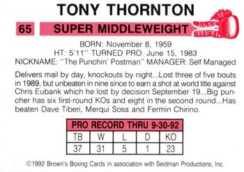 1992 Brown's #65 Tony Thornton Back