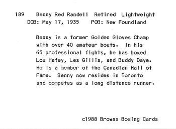 1988 Brown's #189 Benny Randell Back