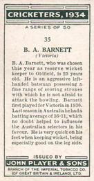 1934 Player's Cricketers #35 Ben Barnett Back