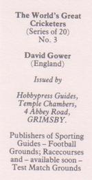 1984 Hobbypress Guides The World's Greatest Cricketers #3 David Gower Back
