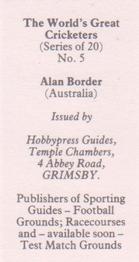 1984 Hobbypress Guides The World's Greatest Cricketers #5 Alan Border Back