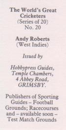 1984 Hobbypress Guides The World's Greatest Cricketers #20 Andy Roberts Back
